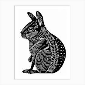 Chinchilla Blockprint Rabbit Illustration 7 Art Print