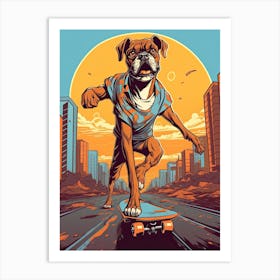 Boxer Dog Skateboarding Illustration 2 Art Print
