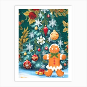 William Morris Christmas Tree With Gingerbread Man Art Print