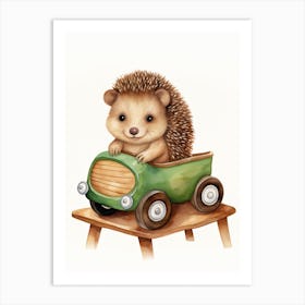 Baby Frog On Toy Car, Watercolour Nursery 0 Art Print