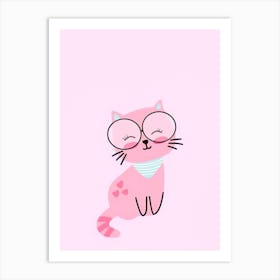 Pink Cat In Glasses Art Print