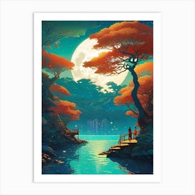 Autumn Moon ~ Travel Adventure Visionary Wall Decor Futuristic Sci-Fi Trippy Surrealism Modern Digital  Art Print