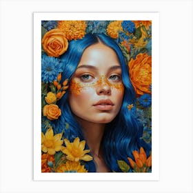 Blue Haired Girl 3 Art Print