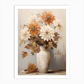 Dahlia, Autumn Fall Flowers Sitting In A White Vase, Farmhouse Style 4 Art Print