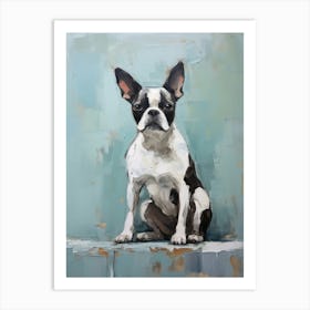 Boston Terrier Dog, Painting In Light Teal And Brown 3 Art Print