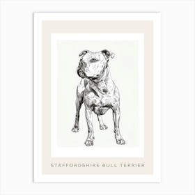 Staffordshire Bull Terrier Dog Line Sketch 2 Poster Art Print