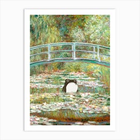 Unimpressed Frog Bridge Over A Pond Of Water Lilies By Claude Monet Painting Art Print