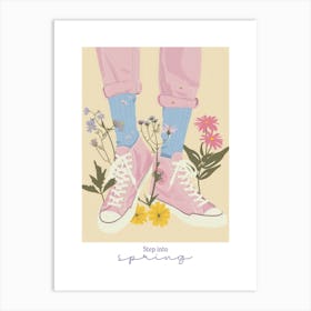 Step Into Spring Illustration Pink Sneakers And Flowers 8 Art Print