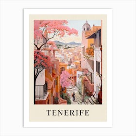 Tenerife Spain 2 Vintage Pink Travel Illustration Poster Art Print