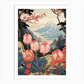 Tulips Mountain Landscape 3 Art Print