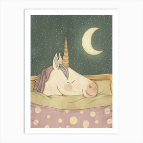 Pastel Storybook Style Unicorn Sleeping In A Duvet With The Moon 3 Art Print