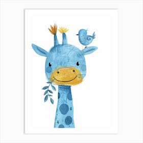 Small Joyful Giraffe With A Bird On Its Head Art Print