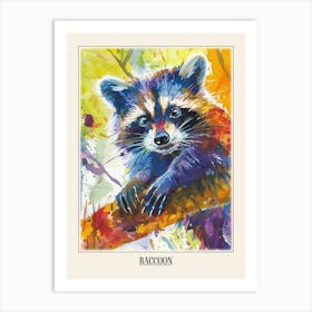 Raccoon Colourful Watercolour 3 Poster Art Print