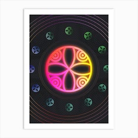 Neon Geometric Glyph in Pink and Yellow Circle Array on Black n.0427 Art Print