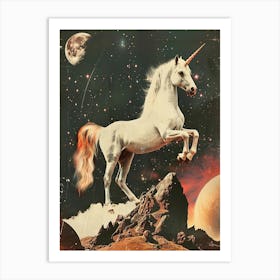 Unicorn In Space Retro Photo Art Print