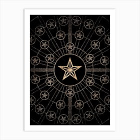 Geometric Glyph Radial Array in Glitter Gold on Black n.0262 Art Print