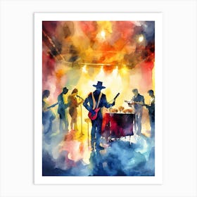 Watercolor Band On Stage Art Print