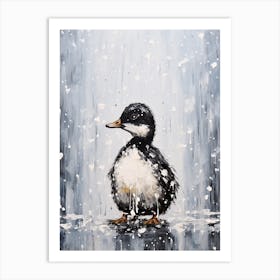 Black Feathered Duckling In A Snow Scene 2 Art Print