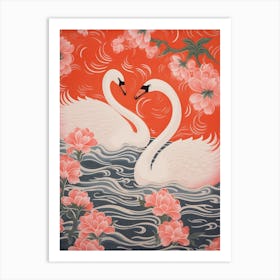 Vintage Japanese Inspired Bird Print Swan 6 Art Print