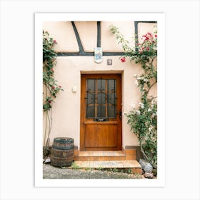 Romantic French brown door with roses |Colmar | France Art Print