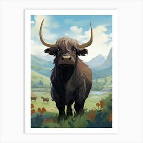 Animated Black Bull In The Highlands Art Print