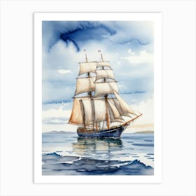 Sailing ship on the sea, watercolor painting 13 Art Print