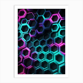 Hexagonal shapes with neon lights 2 Art Print