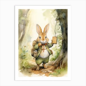 Bunny Hicking Rabbit Prints Watercolour 4 Art Print