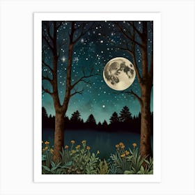 Moonlight In The Forest Style William Morris Art Print 4 Art Print