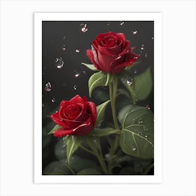 Red Roses At Rainy With Water Droplets Vertical Composition 3 Art Print