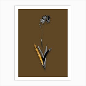 Vintage Corn Lily Black and White Gold Leaf Floral Art on Coffee Brown n.0340 Art Print