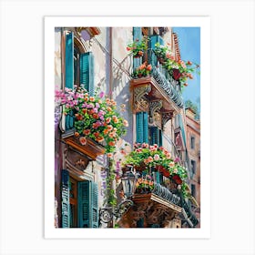 Balcony View Painting In Barcelona 2 Art Print