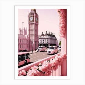 Pink London Landmark wall art Big Ben London taxi 2025 Art Print