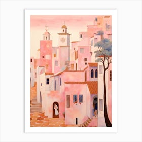 Faro Portugal 7 Vintage Pink Travel Illustration Art Print