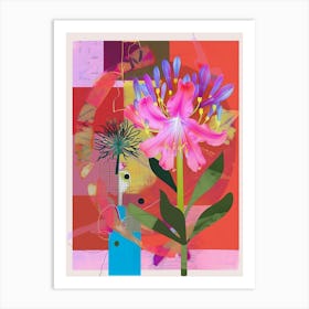 Agapanthus 2 Neon Flower Collage Art Print