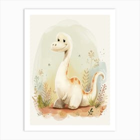 Cute Cartoon Apatosaurus Dinosaur Watercolour 1 Art Print