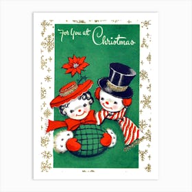 Snowman Couple Decorated With Snowflakes Art Print