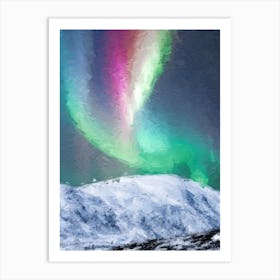 Northern Lights Over Mountains Oil Painting Landscape Art Print