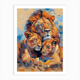 Masai Lion Family Bonding Fauvist Painting 4 Art Print