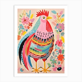 Pink Scandi Chicken 1 Art Print
