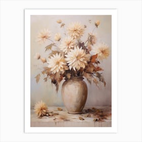 Dahlia, Autumn Fall Flowers Sitting In A White Vase, Farmhouse Style 1 Art Print