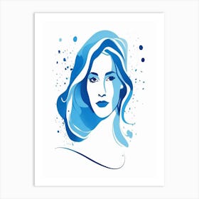 blue matisse watercolour woman portrait 2 Art Print