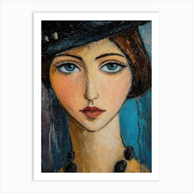 Portrait Of Woman In A Hat Art Print