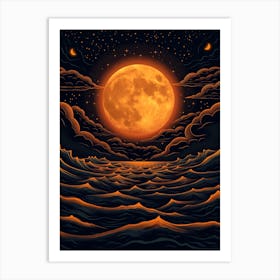 Full Moon Over The Ocean 2 Art Print