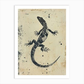 Black Minimalist Lizard Block Print 2 Art Print