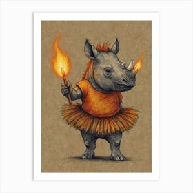 Rhino With Fire Art Print