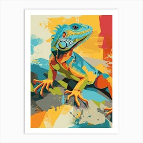 Turquoise Jamaican Iguana Abstract Modern Illustration 3 Art Print