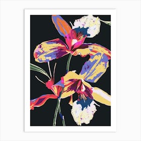 Neon Flowers On Black Orchid 2 Art Print