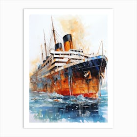 Titanic Sinking Ship Colour Illustration 4 Art Print