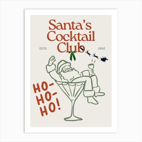 Santa’s Cocktail Club | Trendy Preppy Ho Ho Ho Christmas 1 Art Print